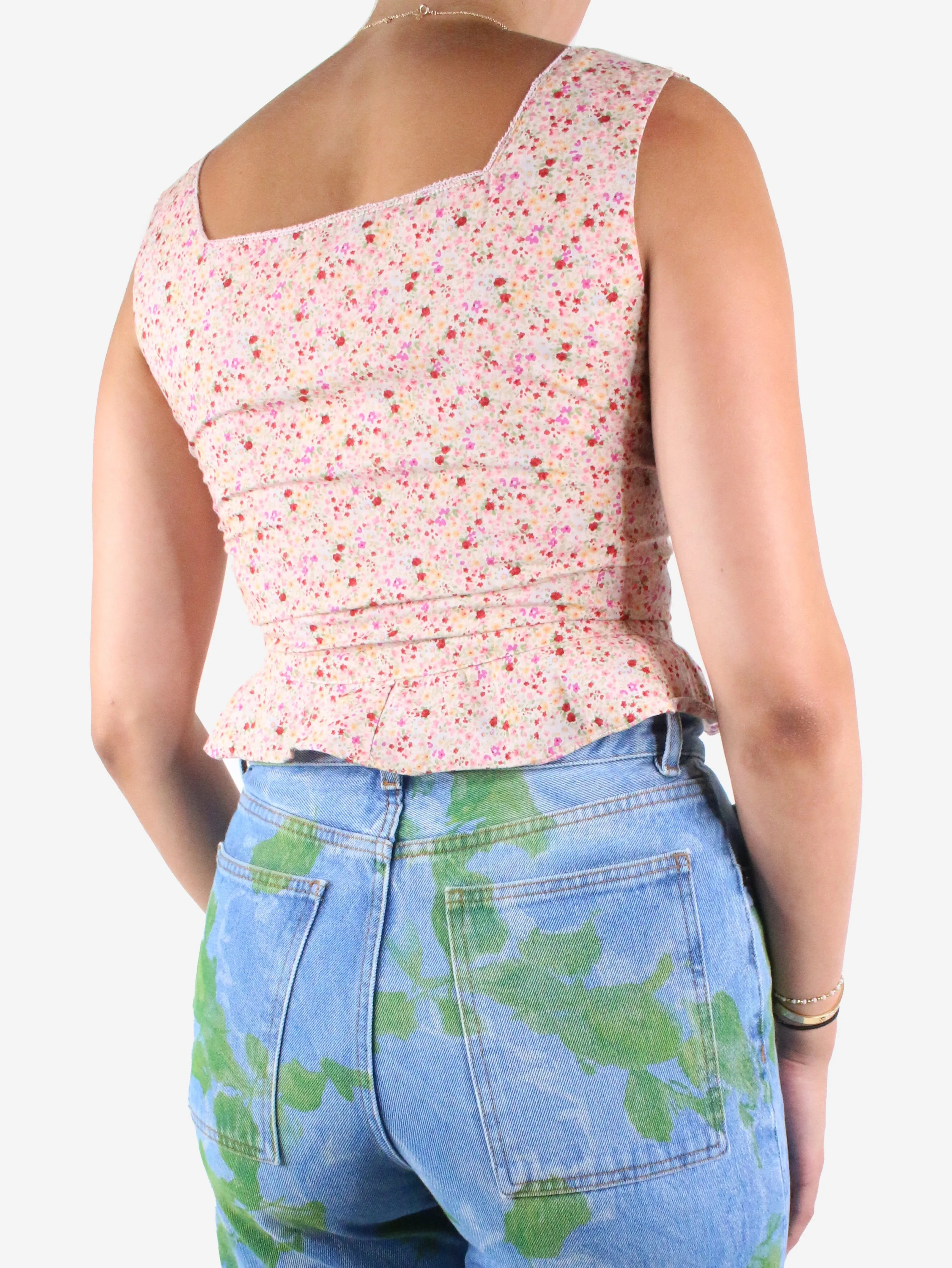 Pink floral button-detail strappy top - size US 4