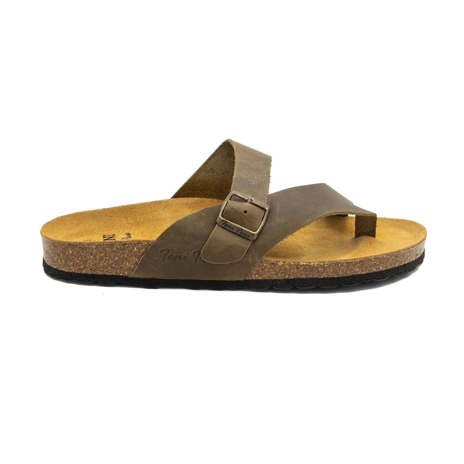 Plain Leather Open-Toe Slippers for Men - Graz-PE