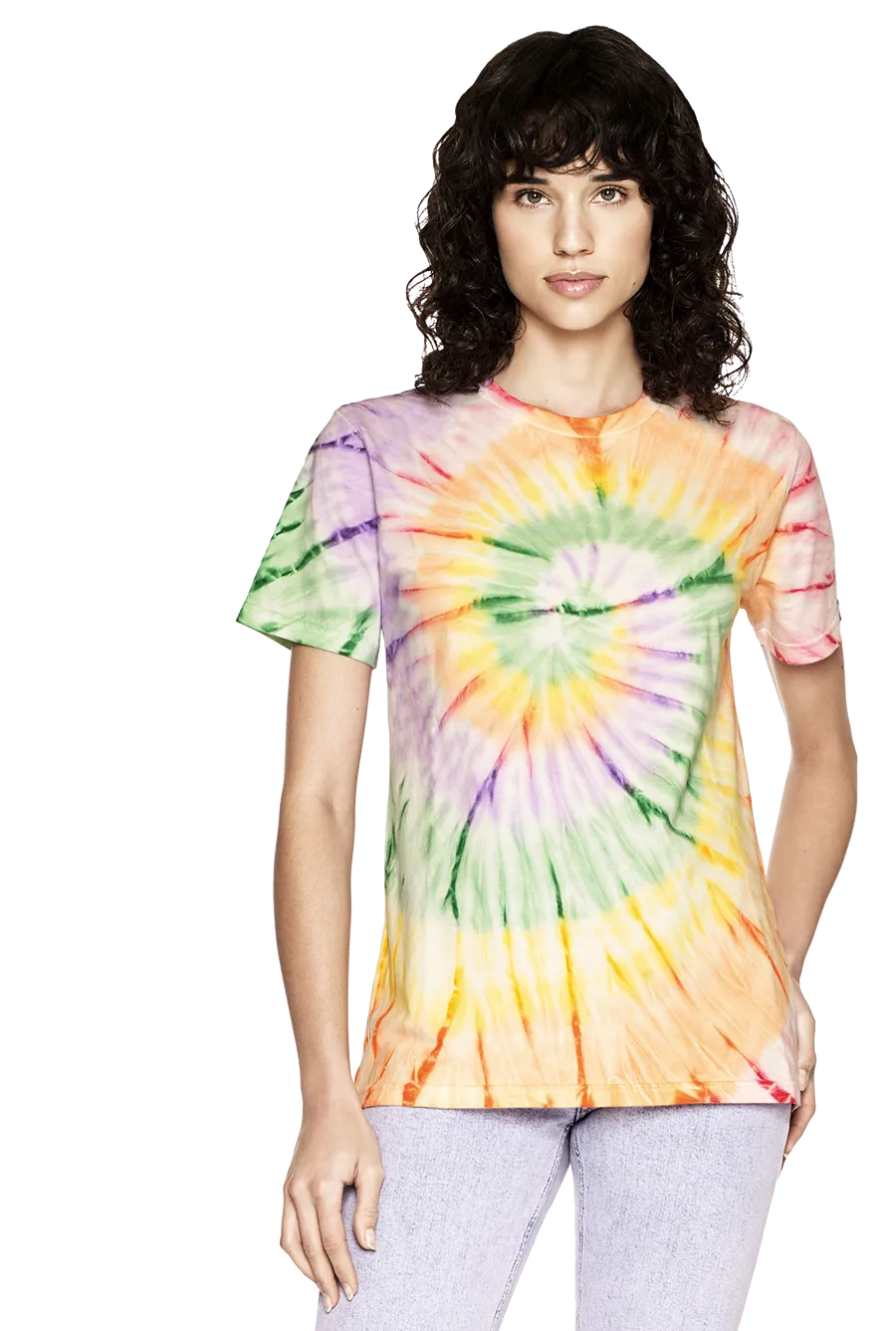 Rainbow Tie Dye Women's Rolled Up Sleeves Organic Cotton T-shirt