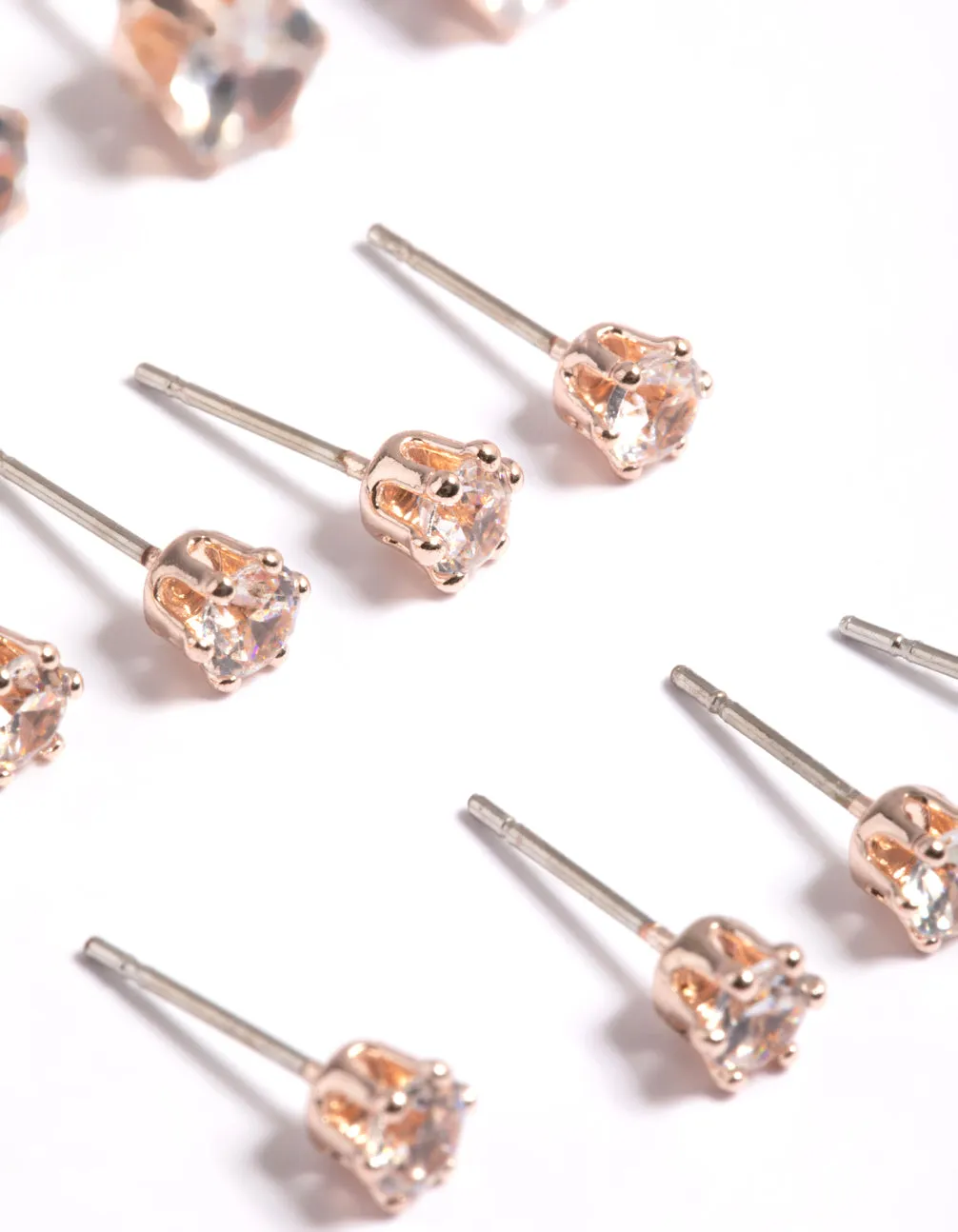 Rose Gold Classic Diamante Studs 8-Pack