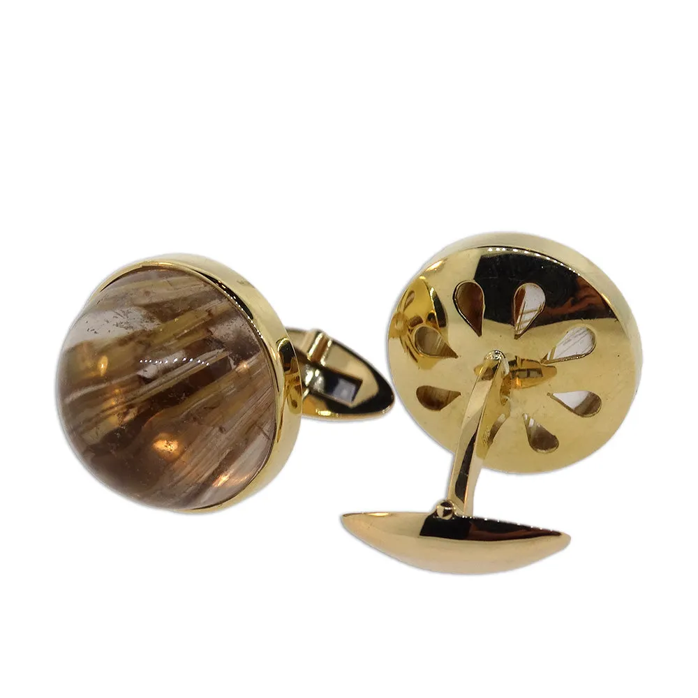 Rutilated Quartz and Gold Cuff Links