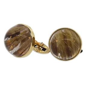 Rutilated Quartz and Gold Cuff Links