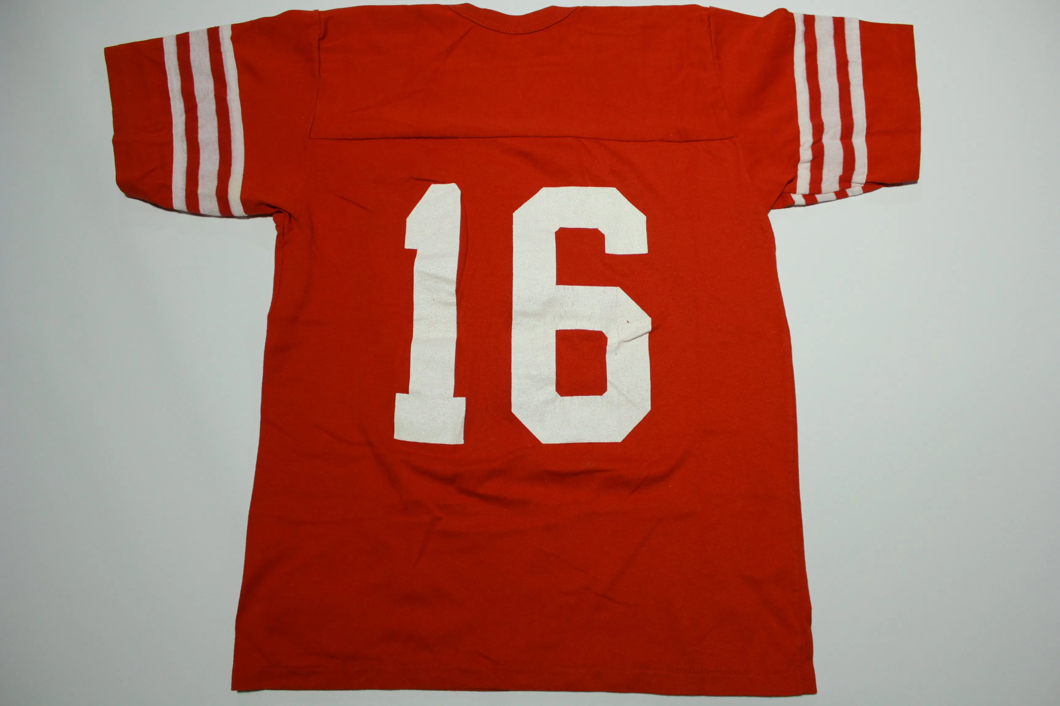 San Francisco 49ers Vintage 80's Rawlings Made in USA Striped Sleeve Joe Montana T-Shirt