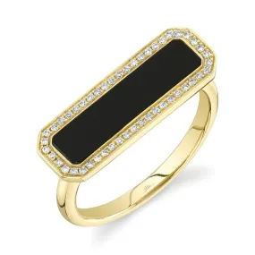 SHY CREATION 14K YELLOW GOLD ONYX AND DIAMOND BAR RING - SZ 7.25