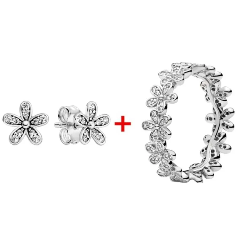 Silver Sparkling Sterling Zircon Ring & Earring  For Women