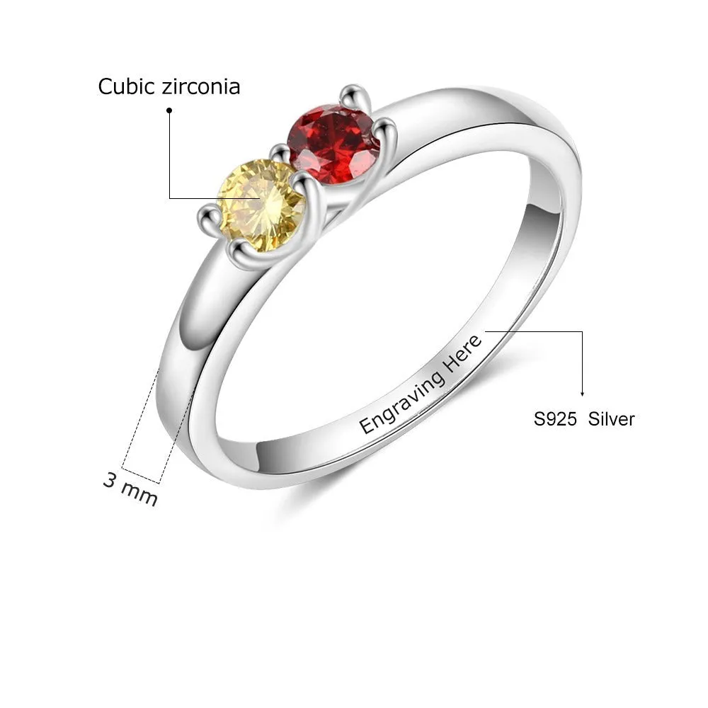 Sterling Silver Custom 2 Name And Stone Ring for Women