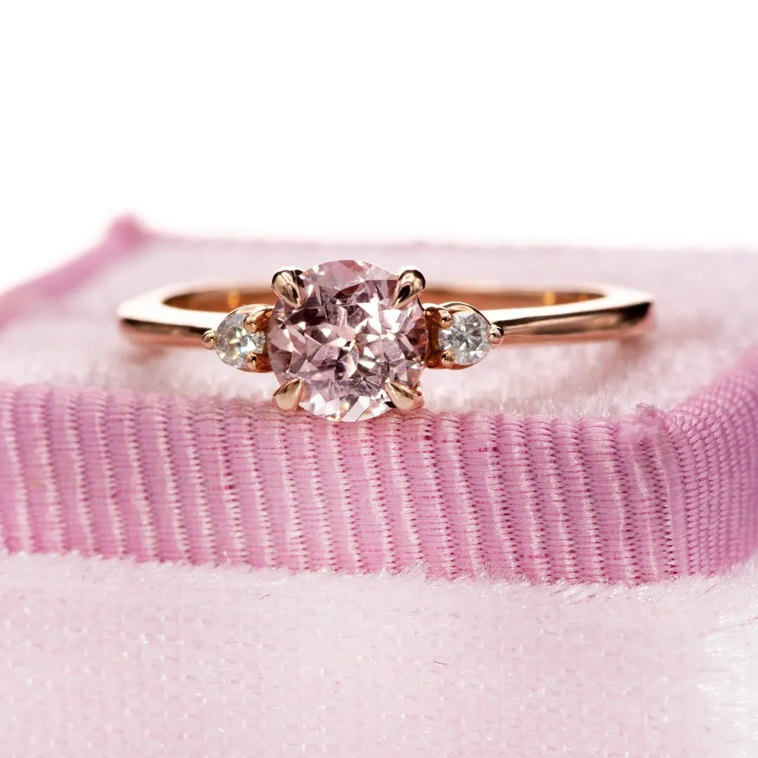 Tess - Three Stone Prong set Champagne Sapphire & Moissanite 10k Rose Gold Engagement Ring, Ready To Ship