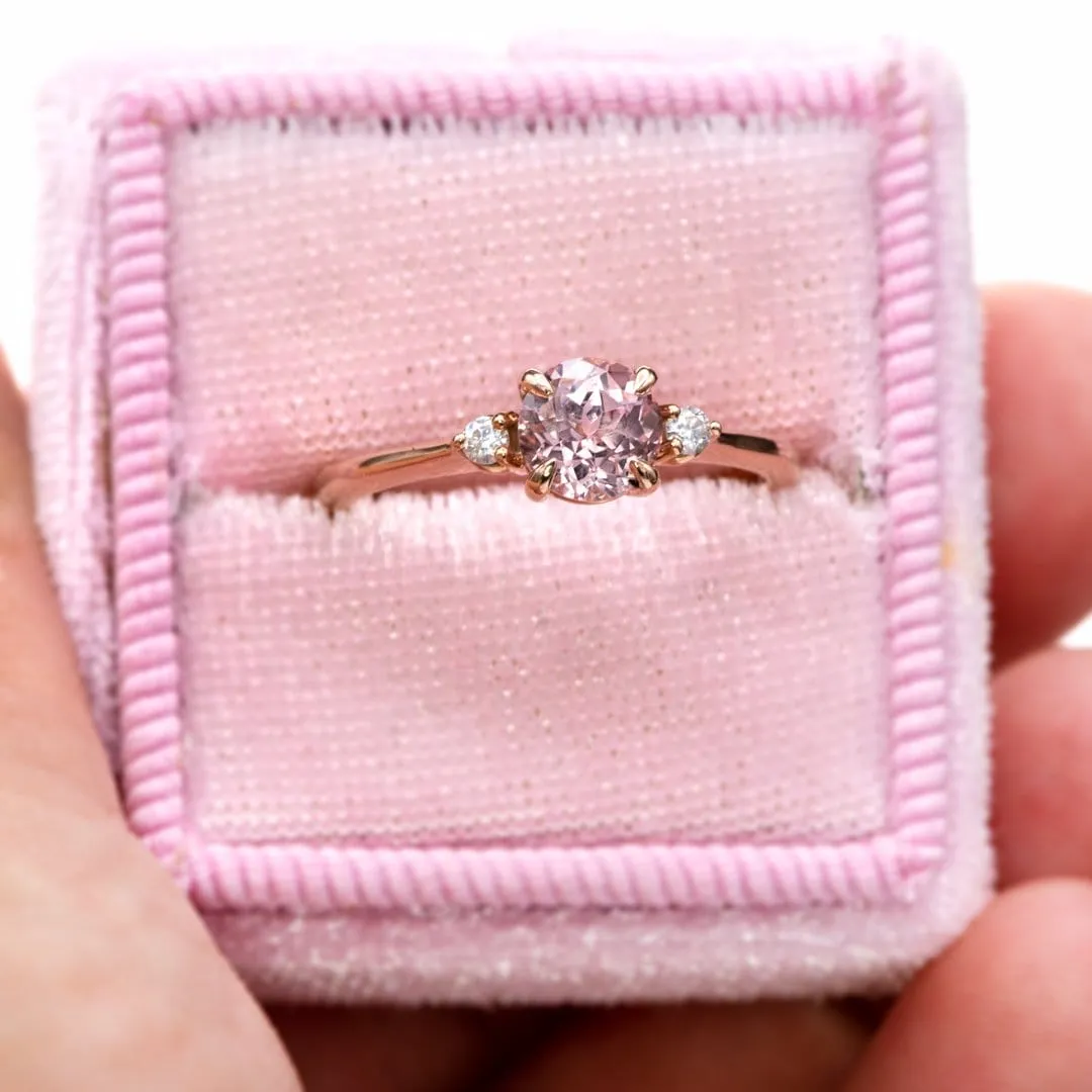 Tess - Three Stone Prong set Champagne Sapphire & Moissanite 10k Rose Gold Engagement Ring, Ready To Ship