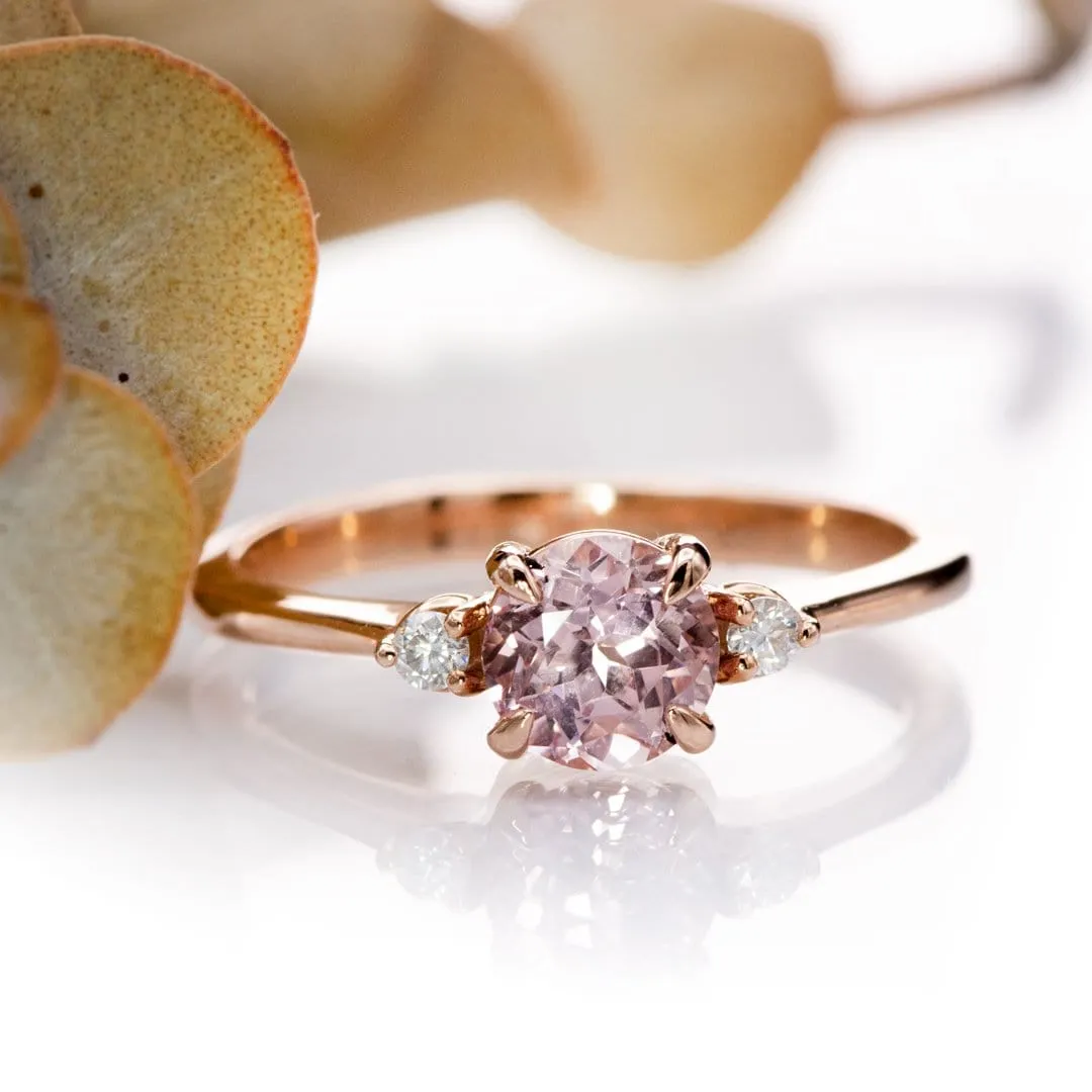 Tess - Three Stone Prong set Champagne Sapphire & Moissanite 10k Rose Gold Engagement Ring, Ready To Ship