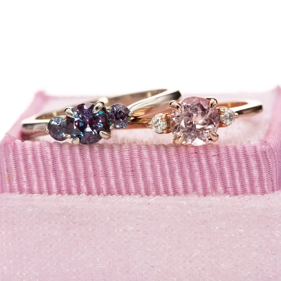 Tess - Three Stone Prong set Champagne Sapphire & Moissanite 10k Rose Gold Engagement Ring, Ready To Ship