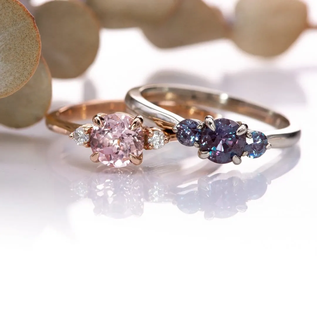 Tess - Three Stone Prong set Champagne Sapphire & Moissanite 10k Rose Gold Engagement Ring, Ready To Ship