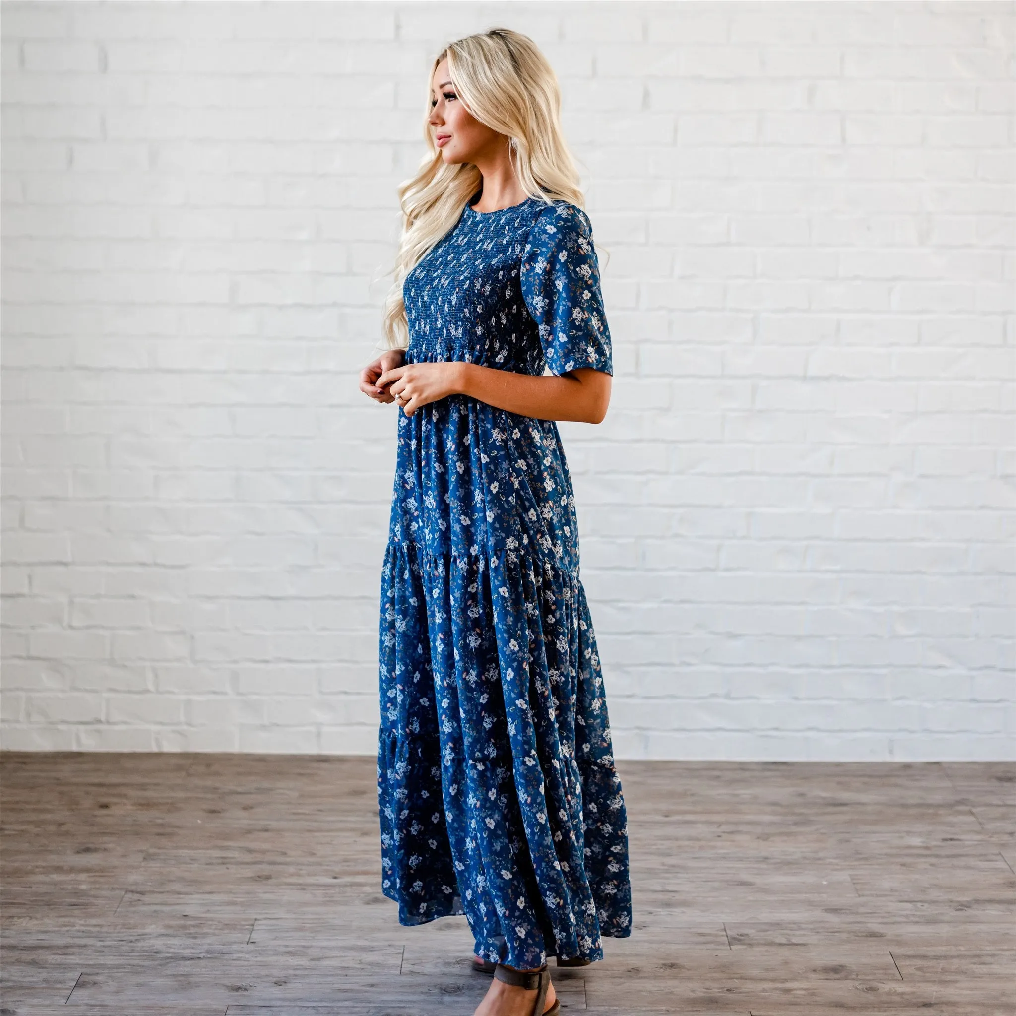 The Bella Smocked Maxi Dress: Blue