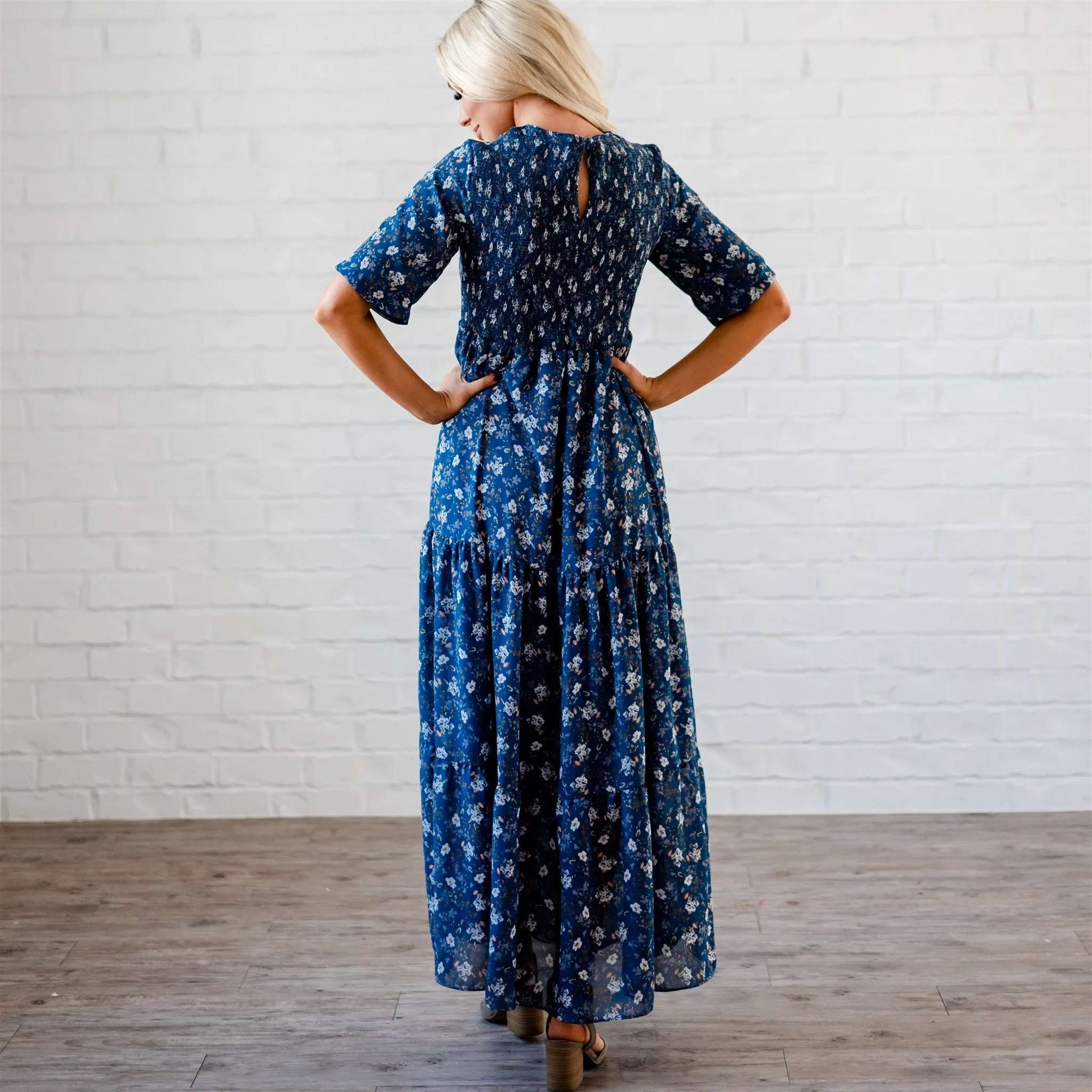 The Bella Smocked Maxi Dress: Blue