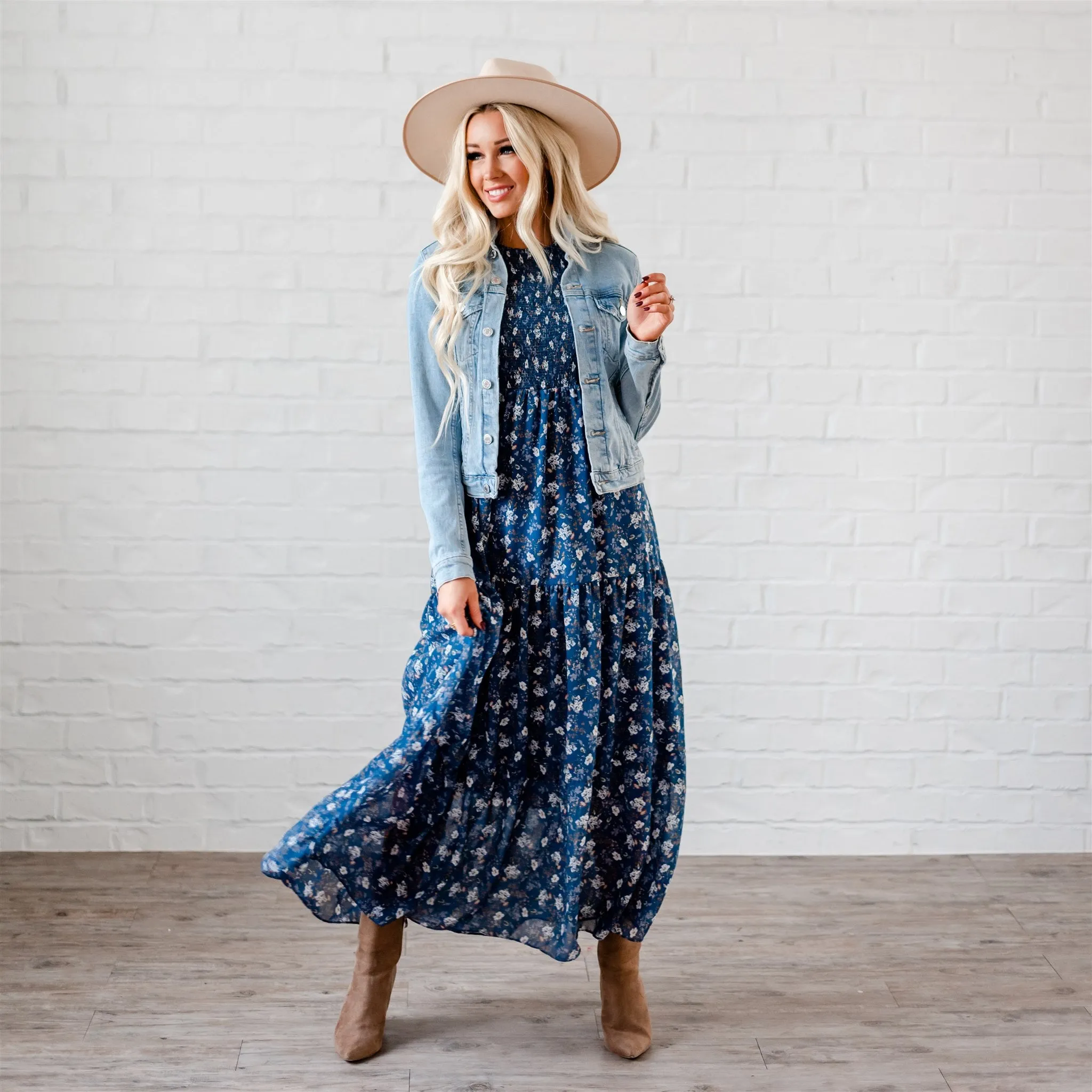 The Bella Smocked Maxi Dress: Blue