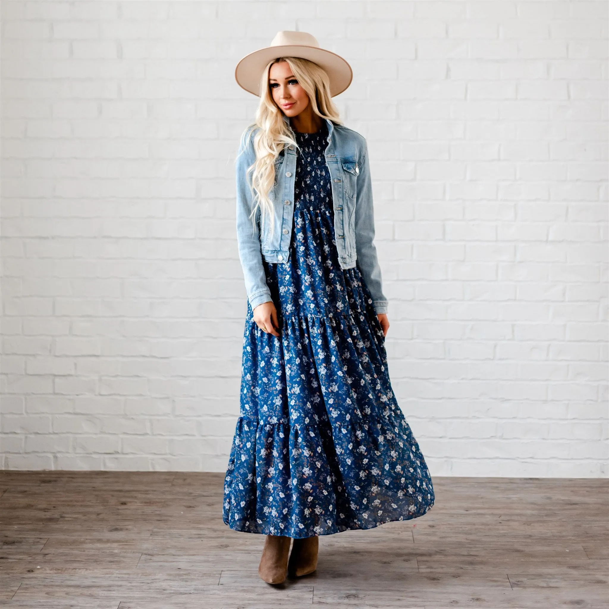 The Bella Smocked Maxi Dress: Blue