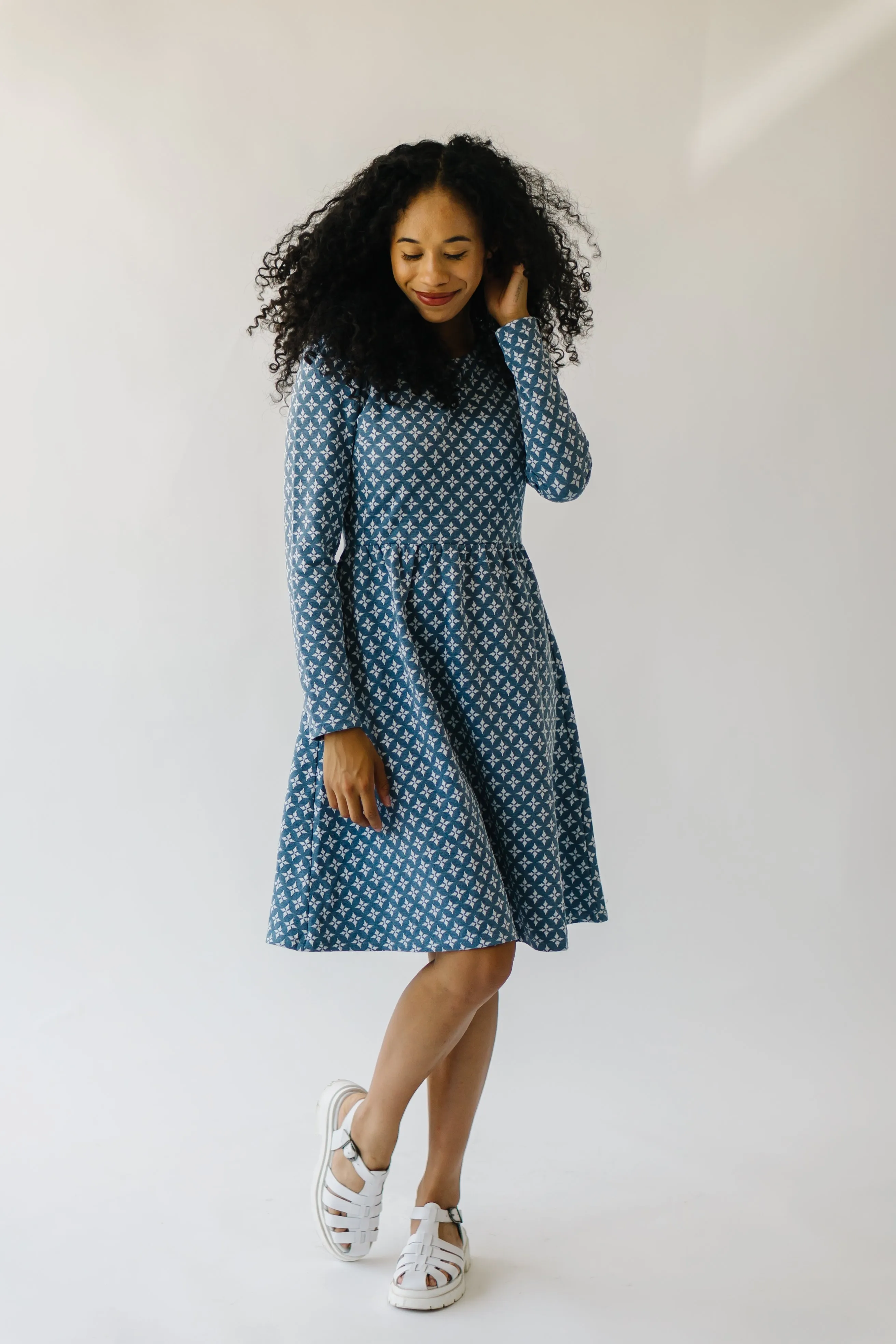 The Yerington Patterned Dress in Blue Multi