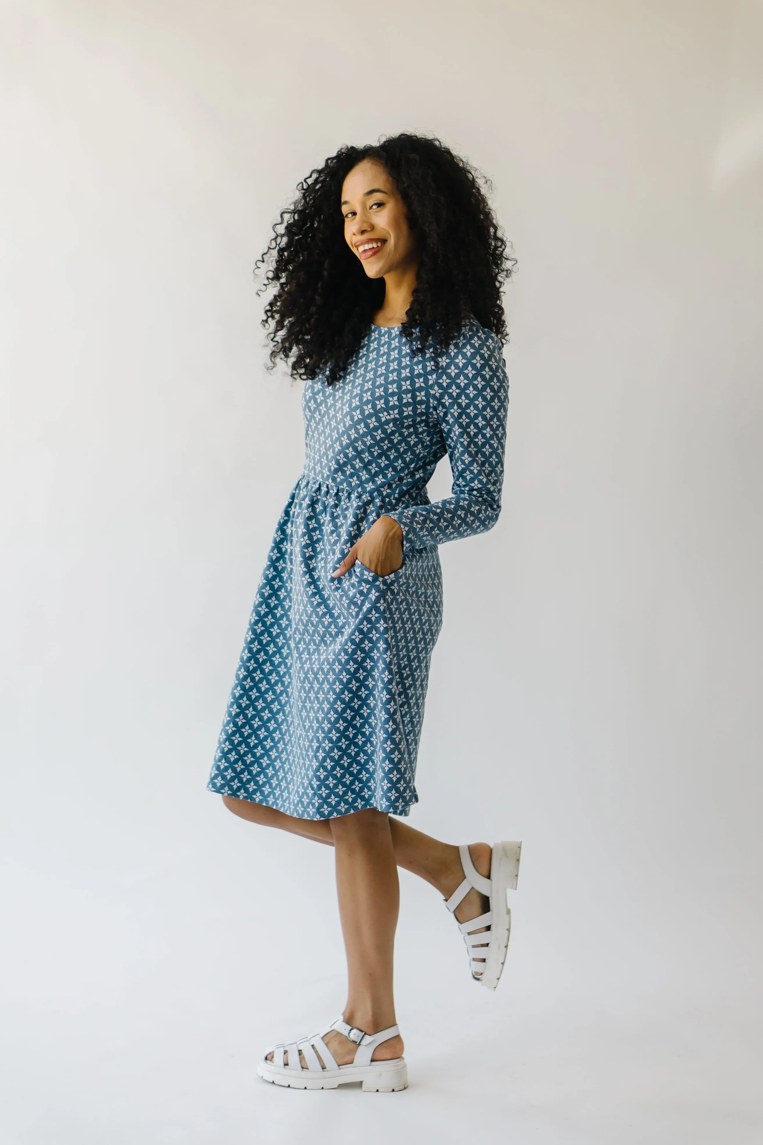 The Yerington Patterned Dress in Blue Multi