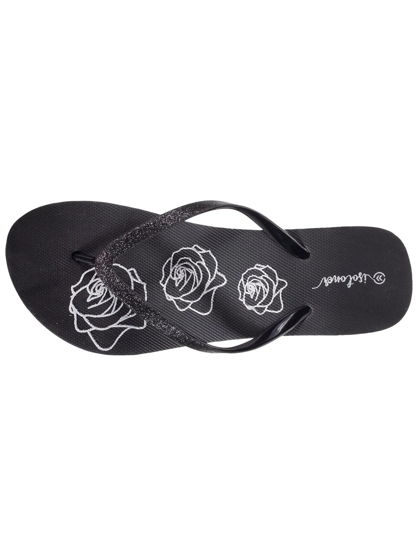 Tongs Femme imprimé floral talon Noir lurex