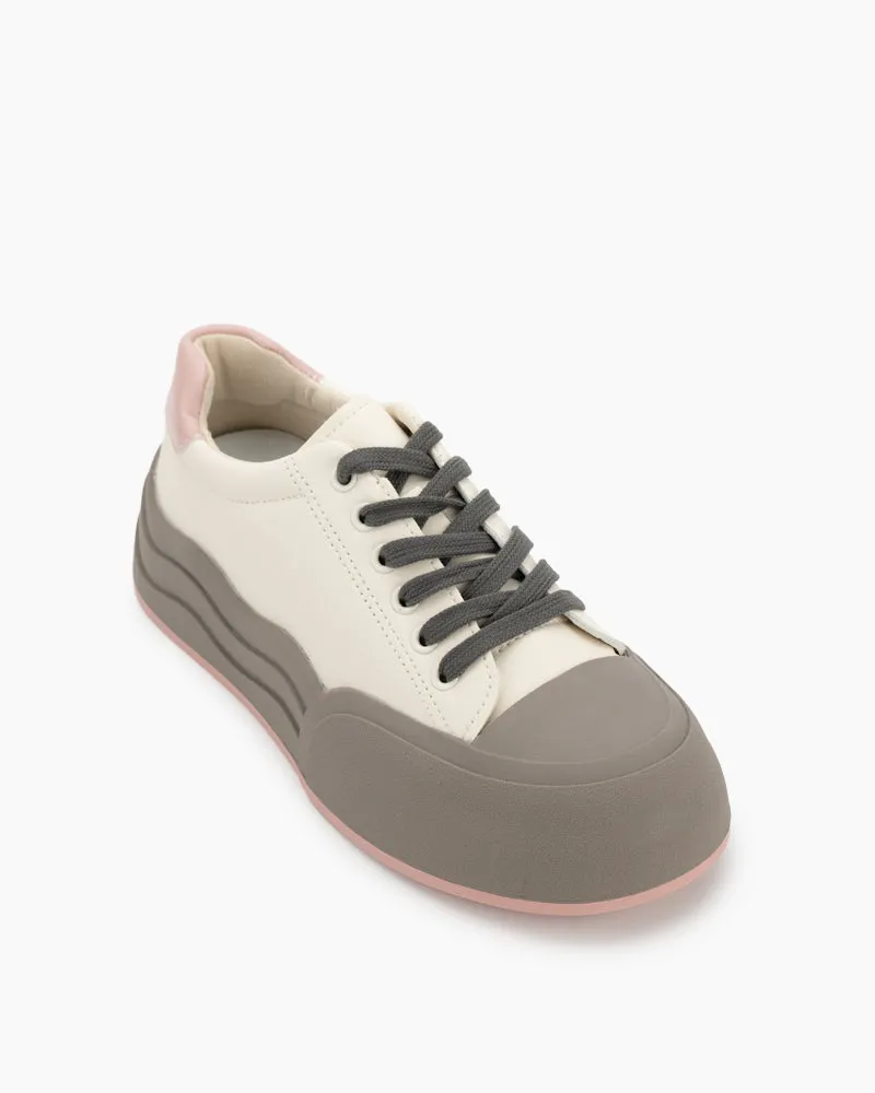 Two Tone Low Top Breathable Platform Sneakers