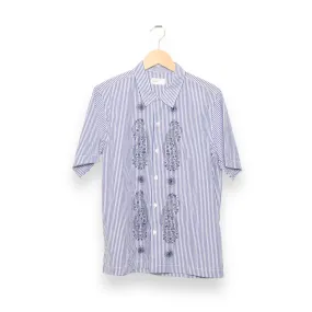 Universal Works Road Trip Shirt emb poplin stripe navy/white P28062