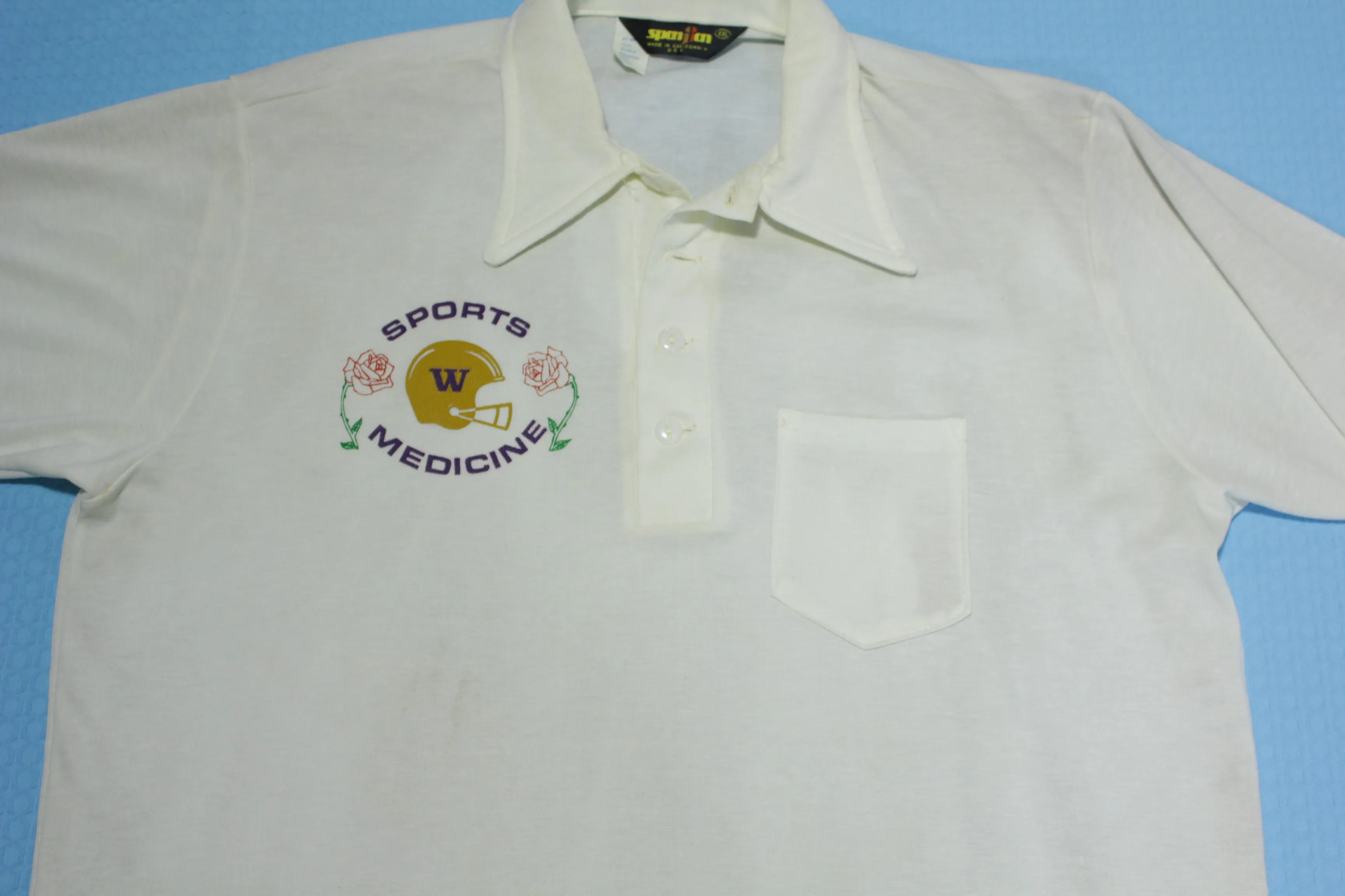 UW University of Washington Huskies Vintage 80's Sports Medicine Football Polo Shirt