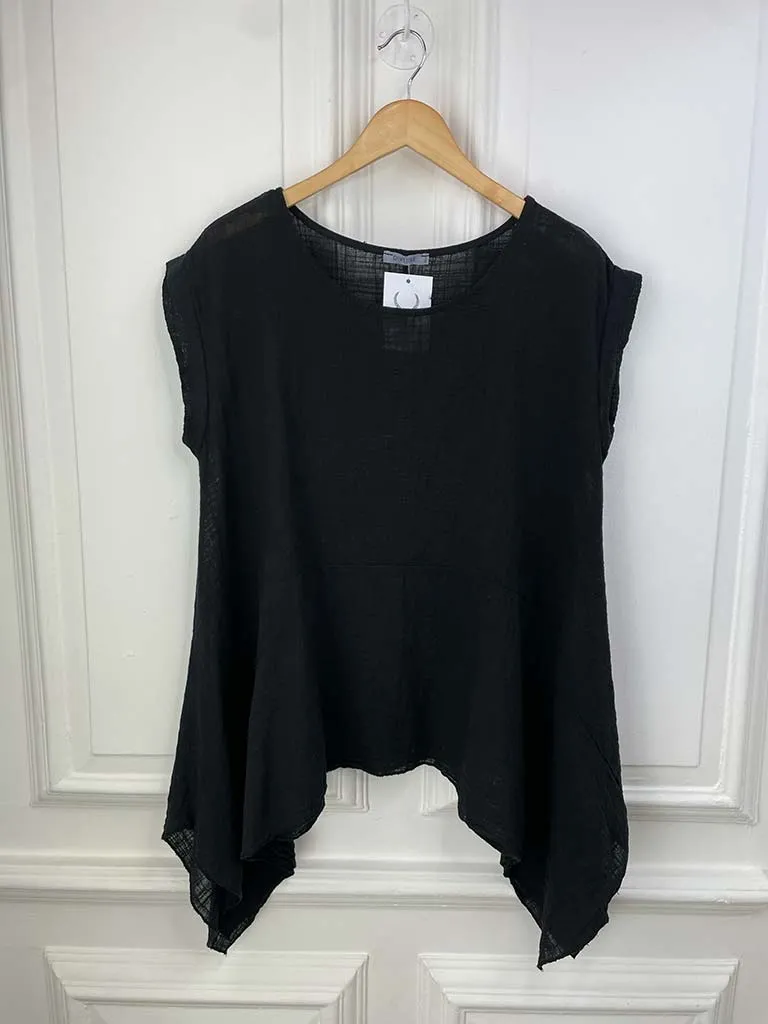 Vintage Cotton Cap Sleeve Top - Black