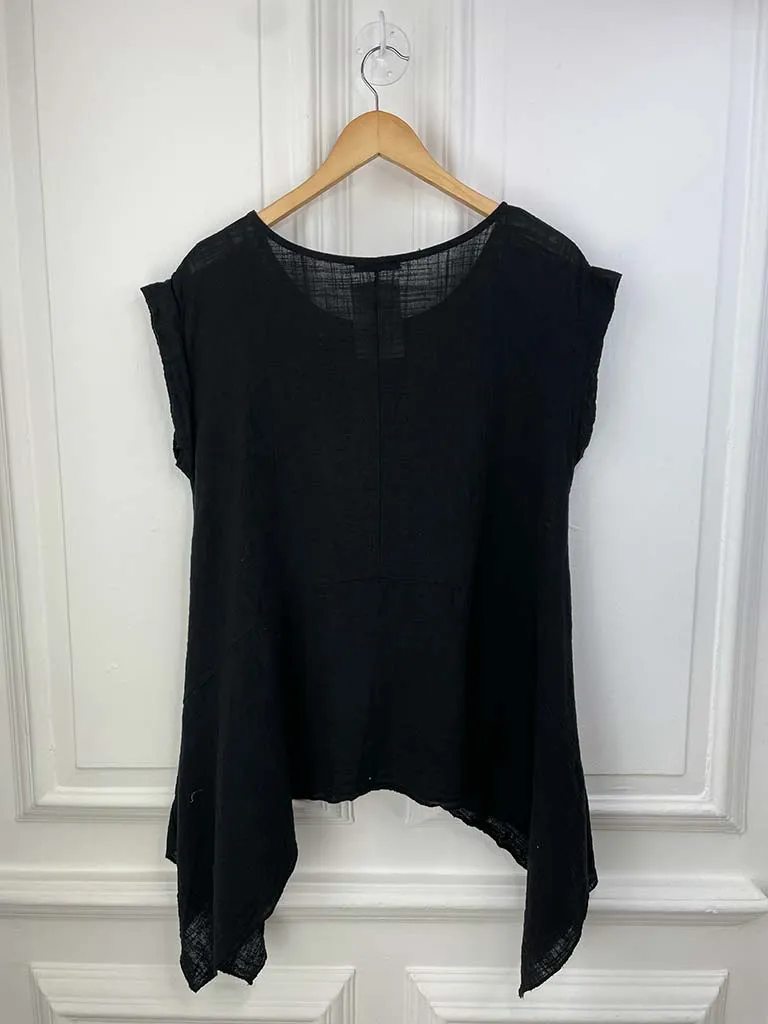 Vintage Cotton Cap Sleeve Top - Black