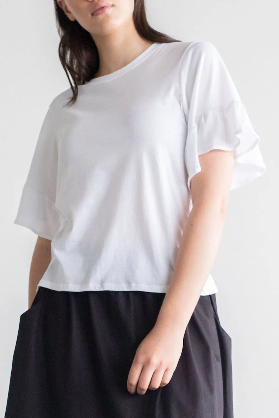 Voyage White Ruffle Sleeve Organic Cotton Top