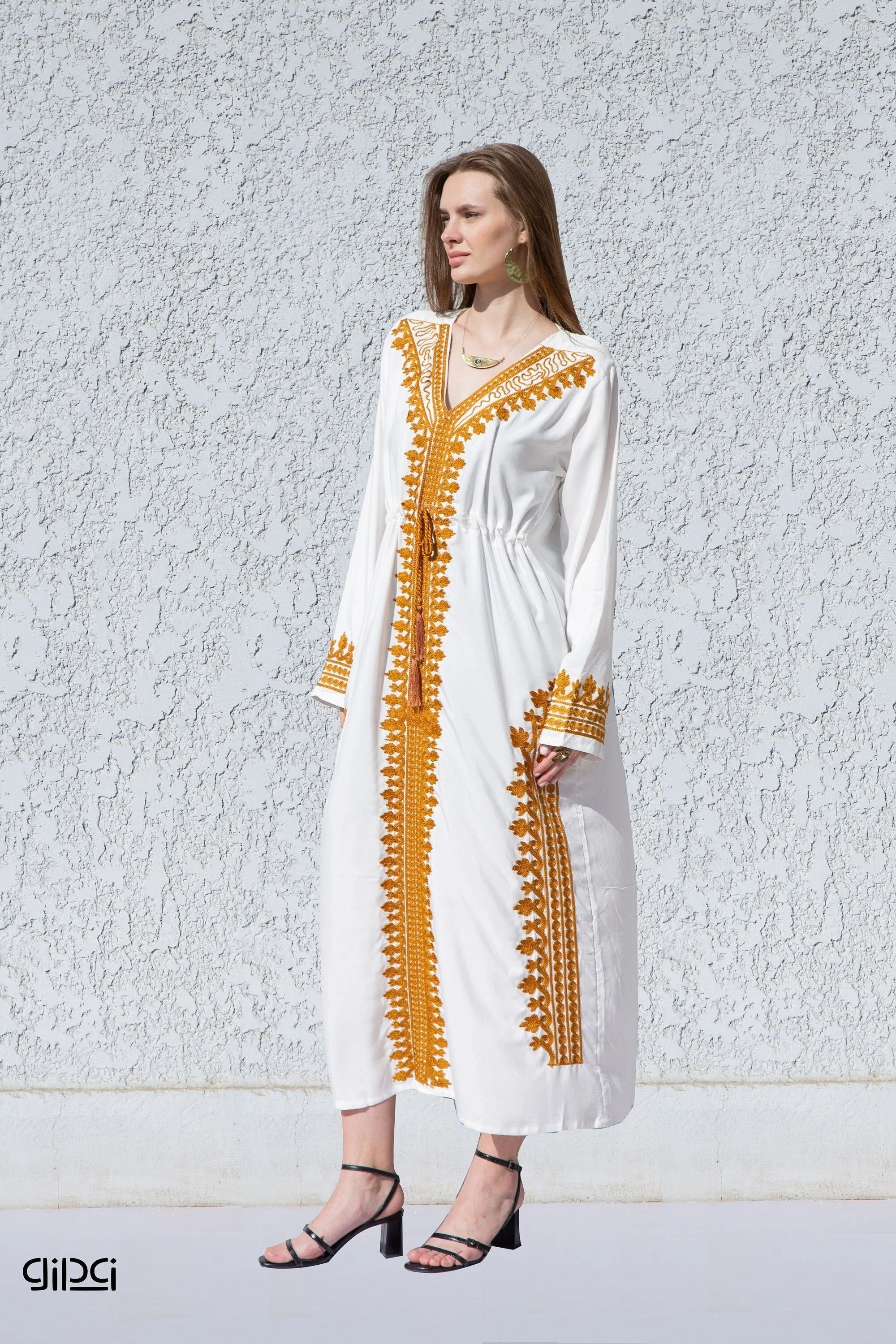 White royal embroidered caftan, Cotton caftans for women, Cotton caftan, Egyptian cotton kaftan, summer caftan dress, wedding caftan